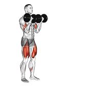 Wykrok z hantlami na biceps z ruchem kręgowym