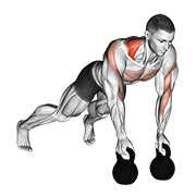 Naprzemienne wiosłowanie renegatem z kettlebell